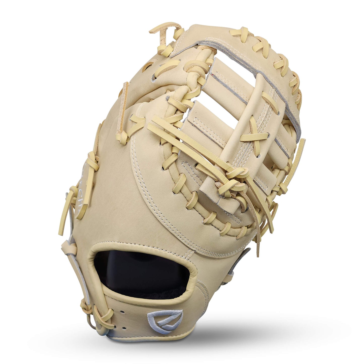 Titan Series 13” First Base Mitt with Two Bar Post Web, Camel Shell and Palm, and Camel Lacing – RHT