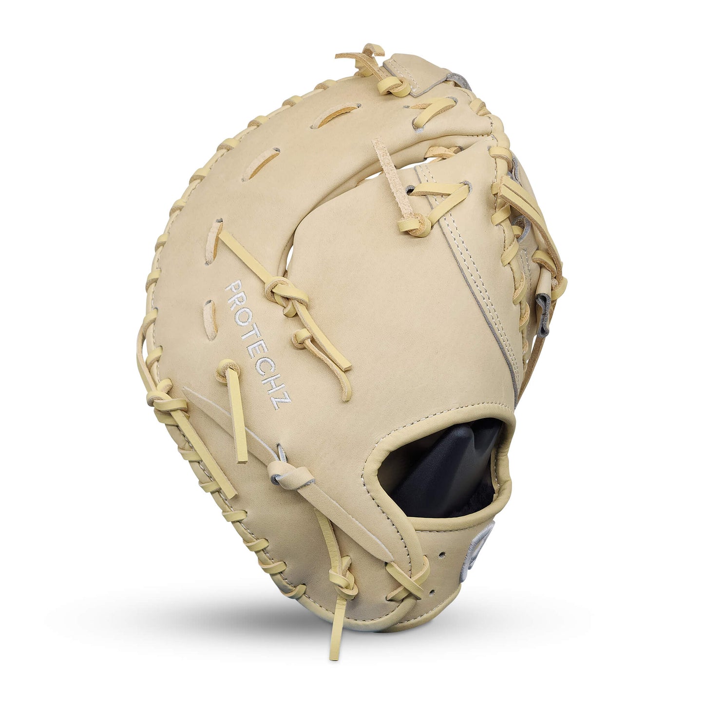Titan Series 13” First Base Mitt with Two Bar Post Web, Camel Shell and Palm, and Camel Lacing – RHT