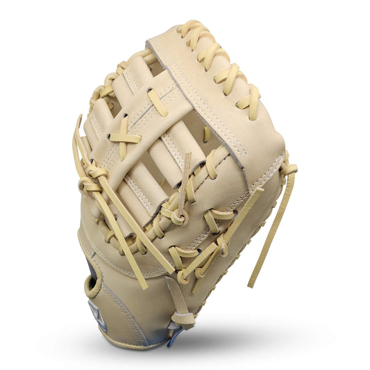 Titan Series 13” First Base Mitt with Two Bar Post Web, Camel Shell and Palm, and Camel Lacing – RHT