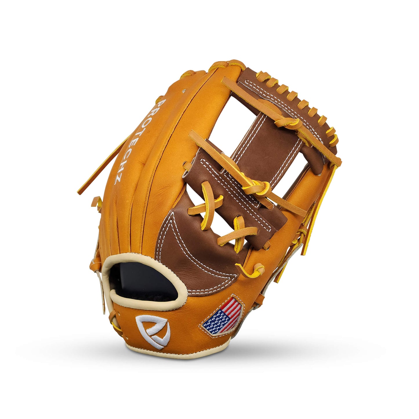 Velocity Series Limited Edition 11.75” Infielder’s Glove with I-Web, Tan Shell, Dark Brown Palm, Tan Lacing, and Embroidered US Flag – RHT