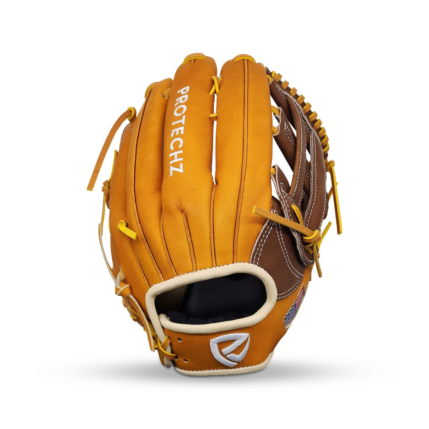 Velocity Series Limited Edition 12.75” Outfielder’s Glove with H-Web, Tan Shell, Dark Brown Palm, Tan Lacing, and Embroidered US Flag – RHT