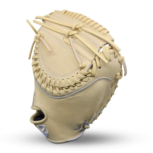 Titan Series 34” Fast Pitch Catcher’s Mitt with Solid Web, Camel Shell and Palm, and Camel Lacing – RHT