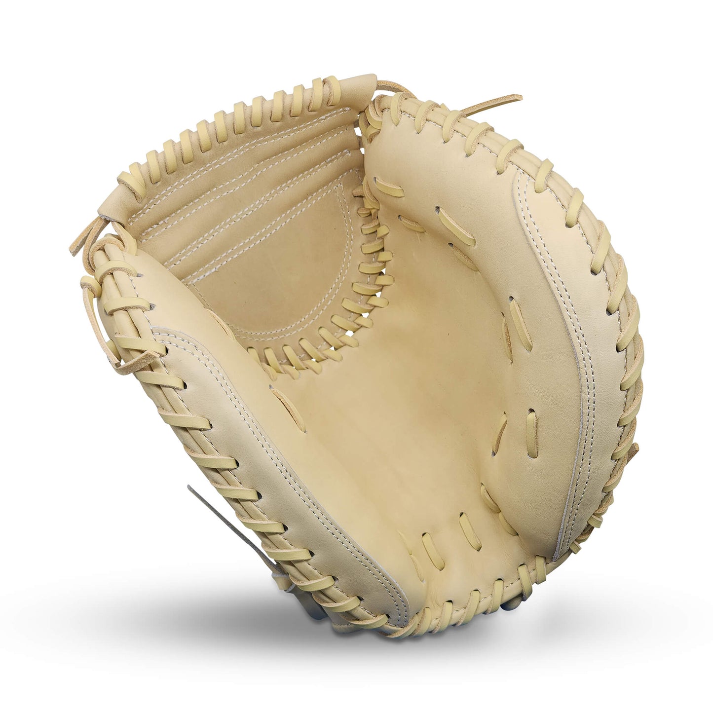 Titan Series 34” Fast Pitch Catcher’s Mitt with Solid Web, Camel Shell and Palm, and Camel Lacing – RHT