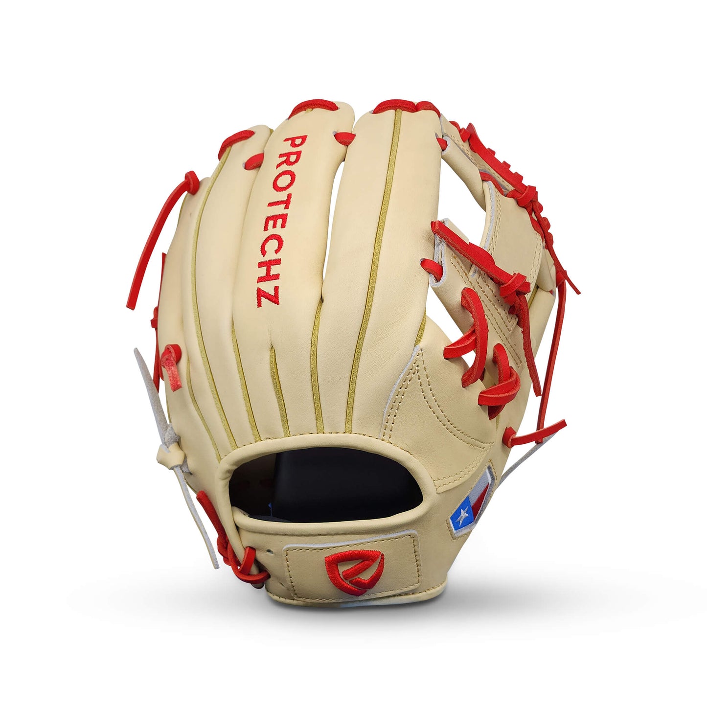 Titan Series Limited Edition 11.50” Infield Glove with I-Web, Camel Shell and Palm, Red Lacing, and Embroidered Texas Flag – RHT