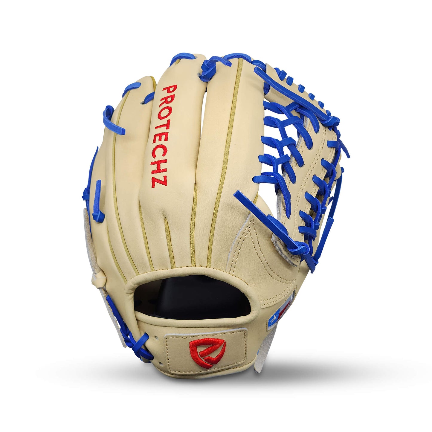 Titan Series Limited Edition 11.75” Infield Glove with T-Web, Camel Shell and Palm, Royal Blue Lacing, and Embroidered Texas Flag – RHT