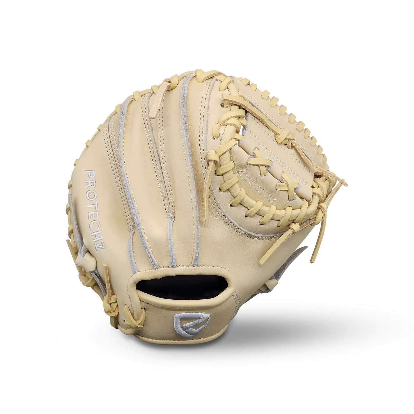 Titan Series 27” Catcher’s Training Mitt with Solid Web, Camel Shell and Palm, and Camel Lacing – RHT