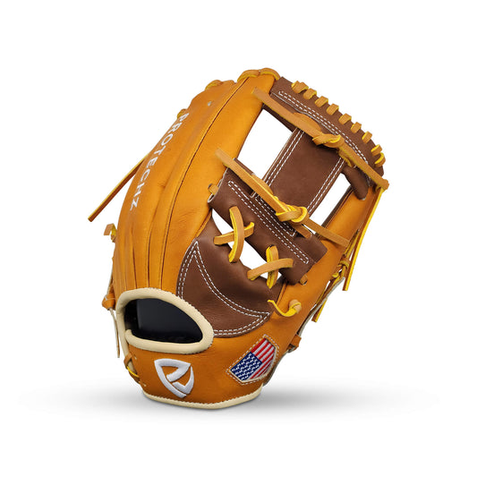 Velocity Series Limited Edition 11.75” Infielder’s Glove with I-Web, Tan Shell, Dark Brown Palm, Tan Lacing, and Embroidered US Flag – RHT