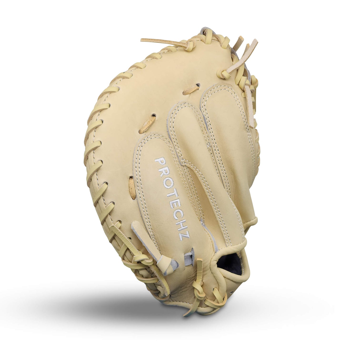 Titan Series 34” Fast Pitch Catcher’s Mitt with Solid Web, Camel Shell and Palm, and Camel Lacing – RHT