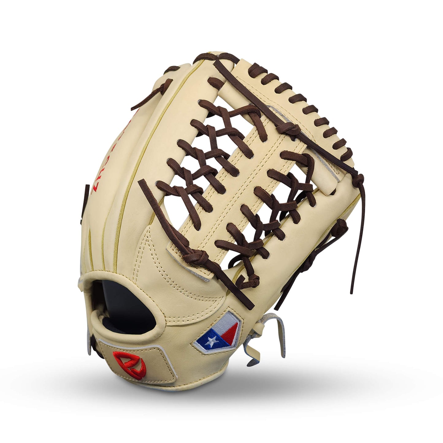 Titan Series Limited Edition 11.75” Infield Glove with T-Web, Camel Shell and Palm, Dark Brown Lacing, and Embroidered Texas Flag – RHT